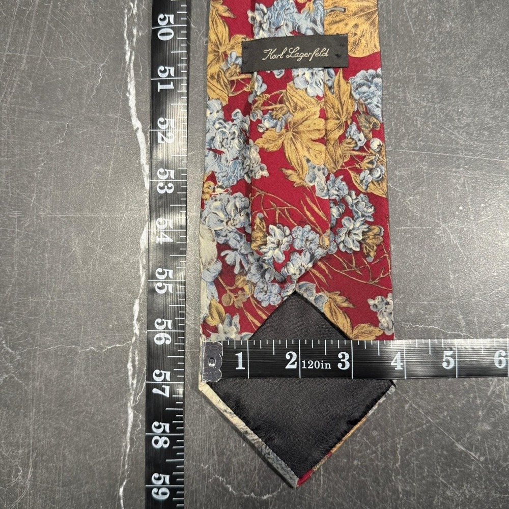Mens Tie | Karl Lagerfeld | Vintage 90s Floral Silk Red Gold Blue Made in Italy - Picture 5 of 9